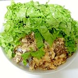 しゃっきりレタスがのったひき肉たまご丼